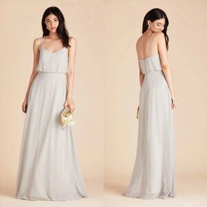 Birdy Grey Gwennie Chiffon Dove Gray Formal Bridesmaid Maxi Dress Size Small